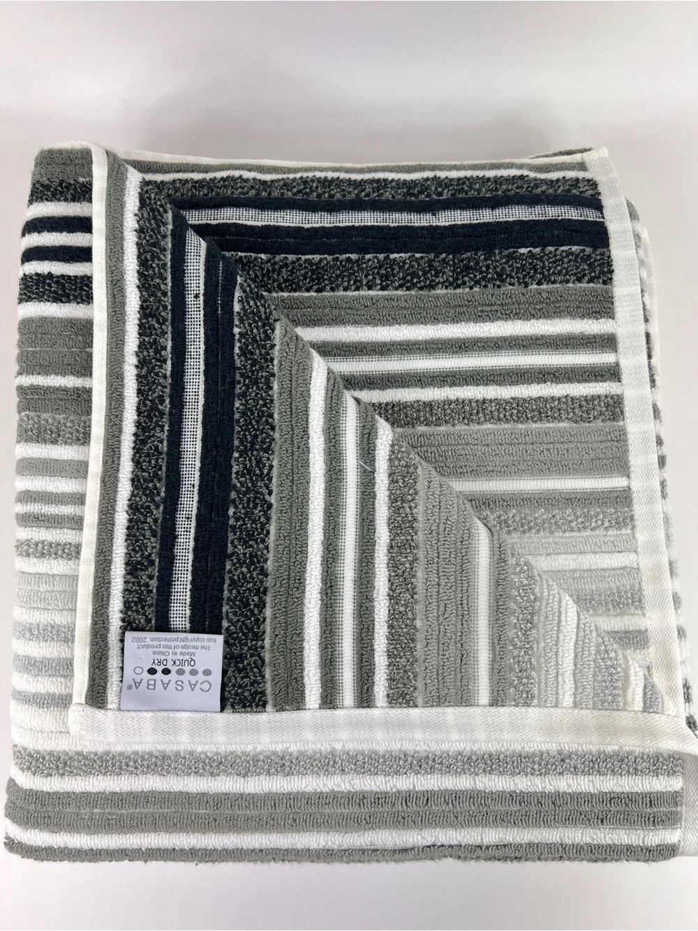 Casaba Bath Towels Striped Gray White Black Quick Dry Soft 100% Cotton 2 Pc NEW